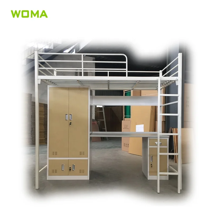 Student Dormitory Metal Bunk Bed With Desk and Wardrobe