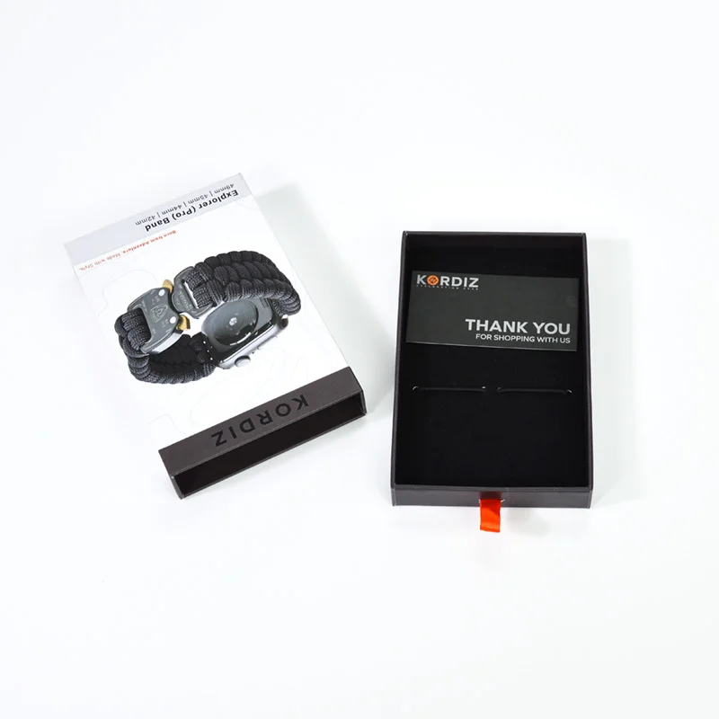 Custom logo printing OEM rigid sliding drawer box recycled black wrist watch band watch strap box paper gift packaging box