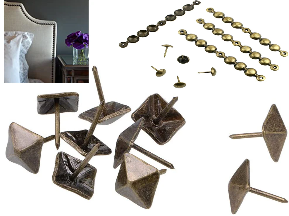 Sofa Upholstery Tacks Wooden Furniture Decorative Tacks Hobnail Thumb Nails Home DIY Upholstery Nails (Gold)