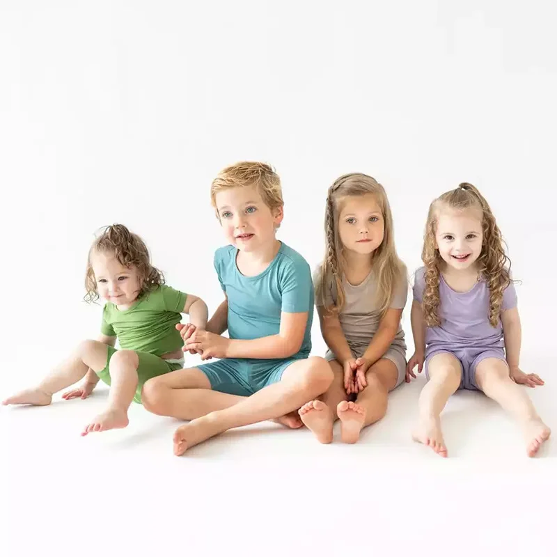 Custom Summer Blank Short Sleeve Toddler Bamboo Pajama Set Snug Fit Pjs Sleepwear Baby Kids Bamboo Pajamas Shorts Clothes Set