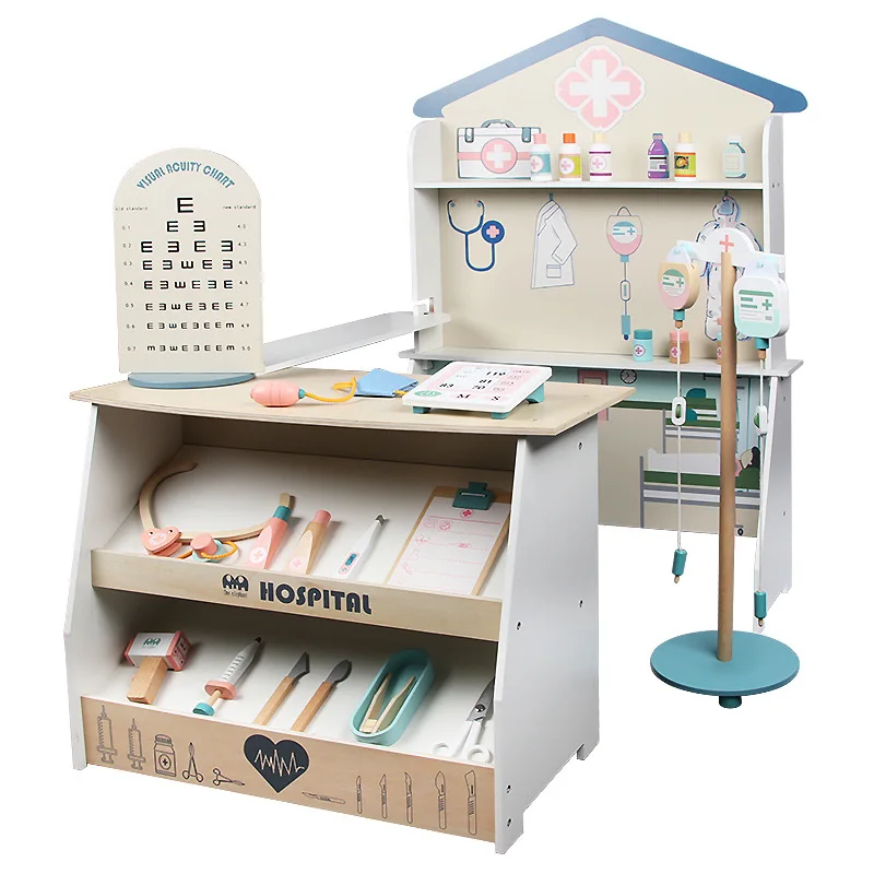 New Design Wooden Hospital Simulation Medicine Box Boy and Girl Play House Kids Pretend Doctor Play Set Educational Toys