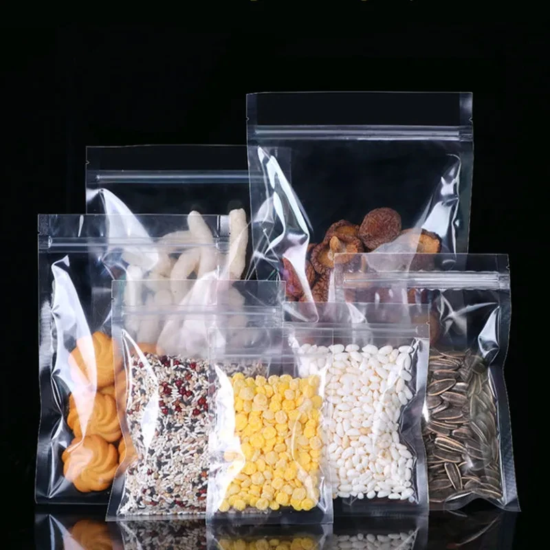 1Pack = 100Pcs In Stock 11*17Cm Clear Plastic Flat Heat Seal/3 Side Seal Poly Bags/Pouches With Zipper For Food Storage