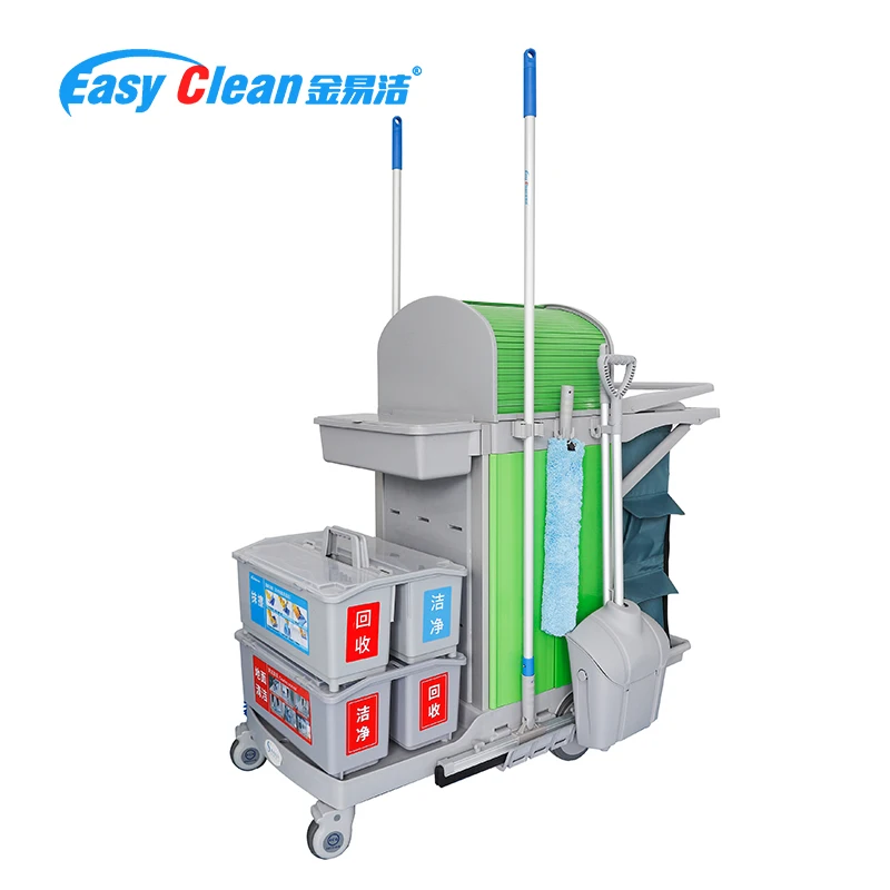 ECG New Designed Plastic Mini Cleaning Janitorial Cleaning Mop Trolley Cart With 60L Nylon bag