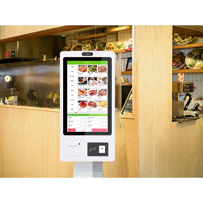 Crtly 21.5' kiosk self service ticket ordering coffee checkout machine payment stand wall mounted kiosk