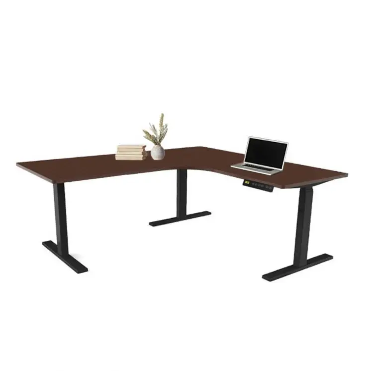 Office Adjustable Height Electric 3 Legs Desk Triple Motor Corner Sit Stand Desk L Shaped Standing Desk