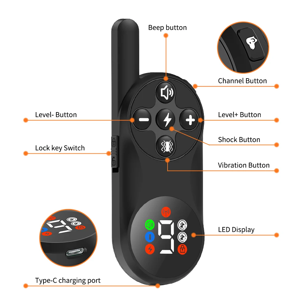 Factory wholesale Low Price Promotion IPX7 Waterproof 2 Channel 1000 FT Remote Shock Vibration Dog Training Collar