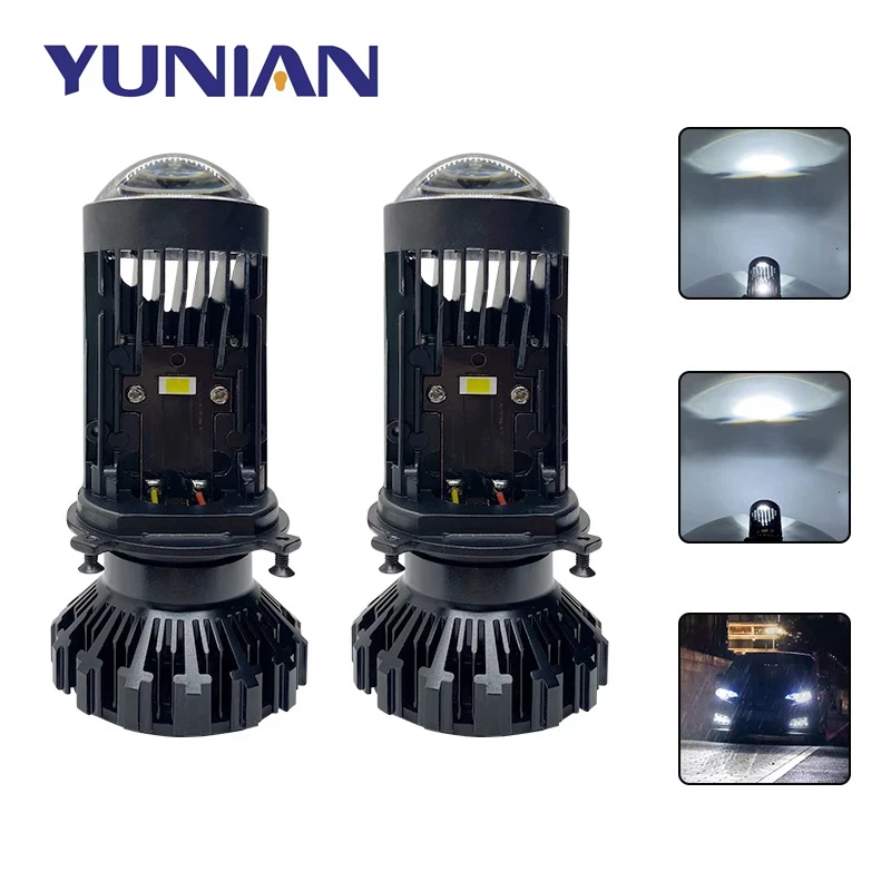 T2 H4 9003 Hi/Lo Beam LED Mini Projector Lens Car Styling Headlight Bulbs Automobile Lamp 100W 6000K White 30000LM Focused Light