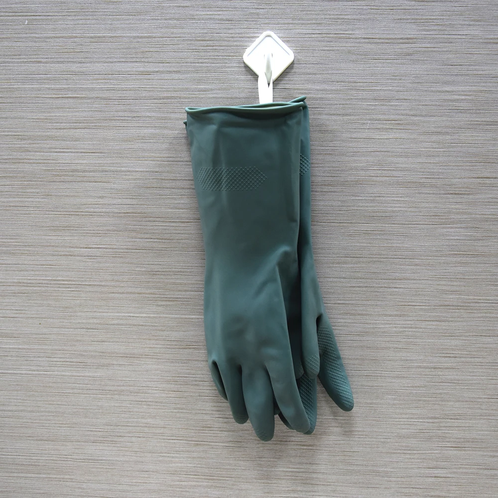 33 cm Household duties housework chores brown grey dark green rubber latex long hanging gloves with hanging ring suspension loop