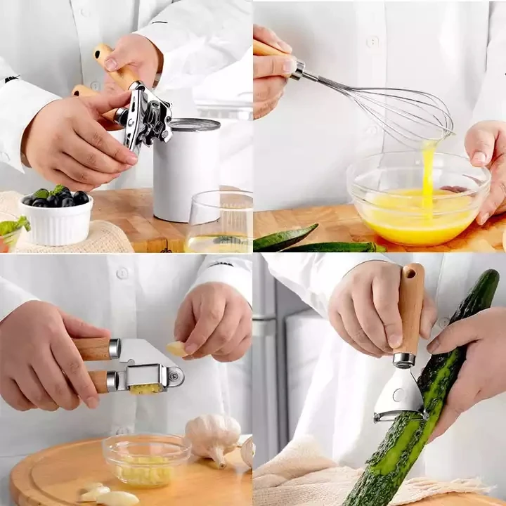 Hot Seller Stainless Steel 9 Pcs Kitchen Gadgets Portable Cheese Grater Can Opener Pizza Cutter Utensils Sets