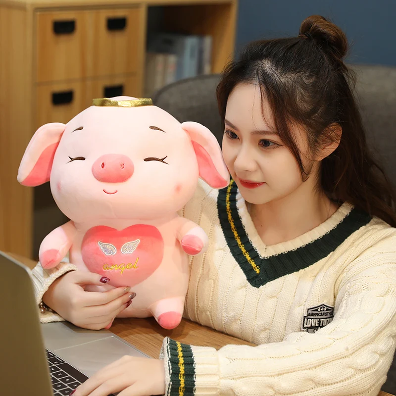 60CM Pink Cute Angel Pigs Dolls Free Custom Crown Pigs Stuffed Pig Plush Korea Toy