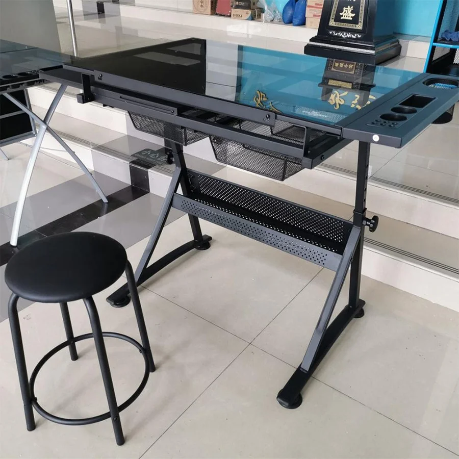 Glass Top Art Craft Drafting Working Desk,Drafting Table,Office & Classroom Application