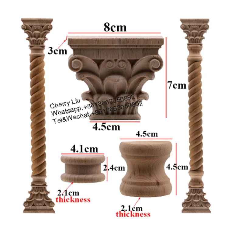 Luxury Villa Home Indoor Decorative Solid Pine Wood Carved Roman  pillar and Columns