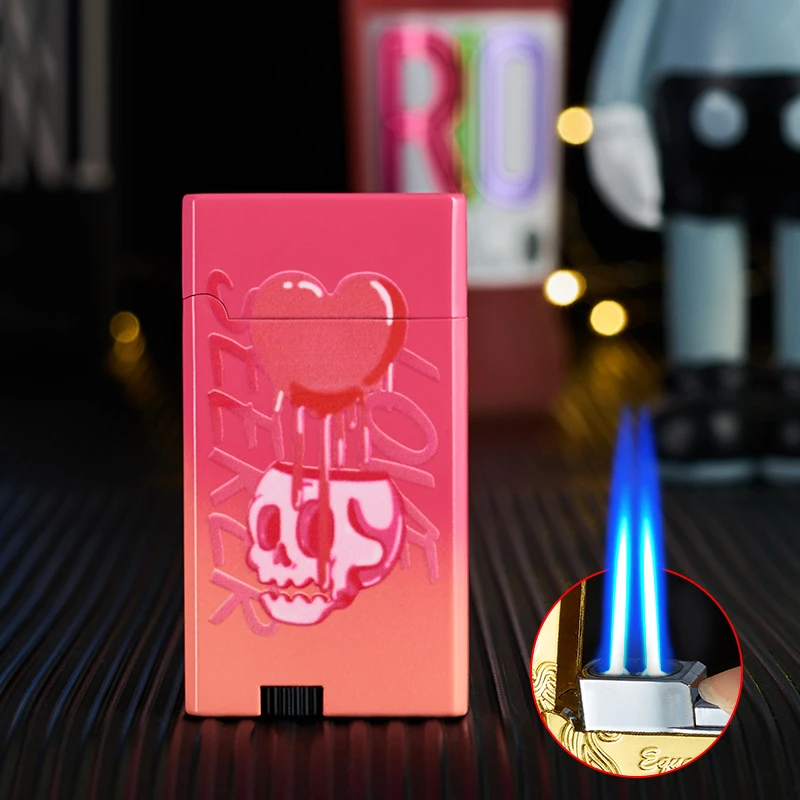 Metal steel voice lighter dual blue flame inflatable windproof cigar lighter