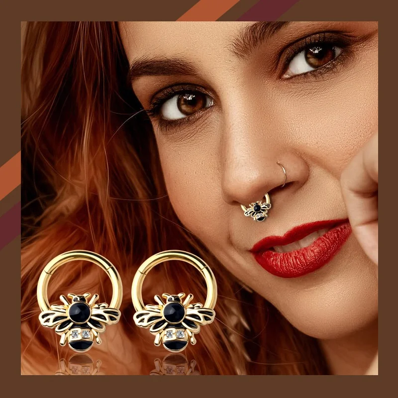 16G Seamless Segment Ring with Bee Cartilage Ear Piercing Body Jewellery