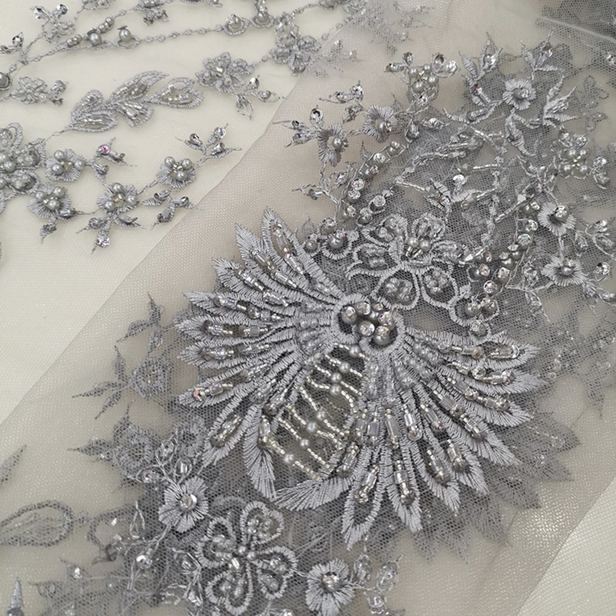 Wholesale French Bridal Heavy Handmade Beaded Tulle Lace Fabric For Wedding Dress Lady Material Africa Embroidery Sequin Textile