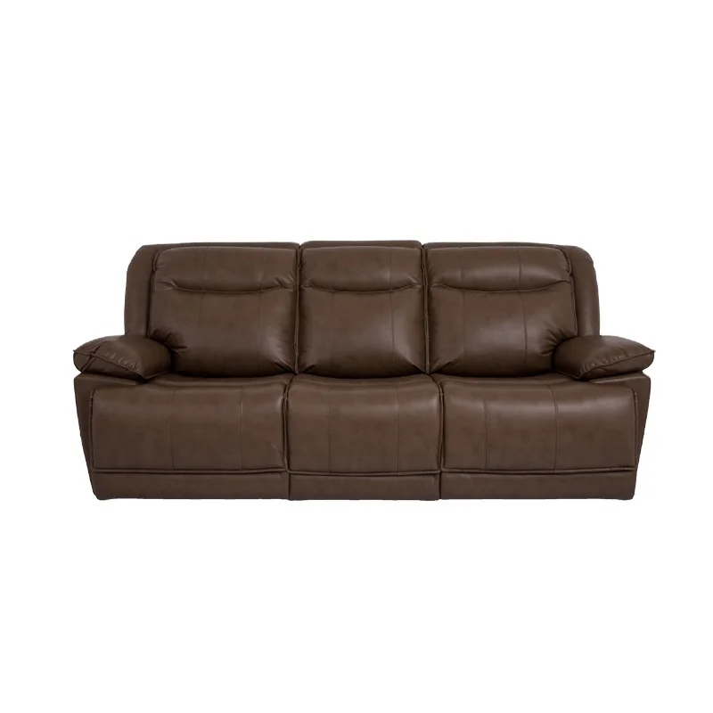 Power Recliner Sofa Black Leather 3 Seater Theater Couch w Cupholder, brown