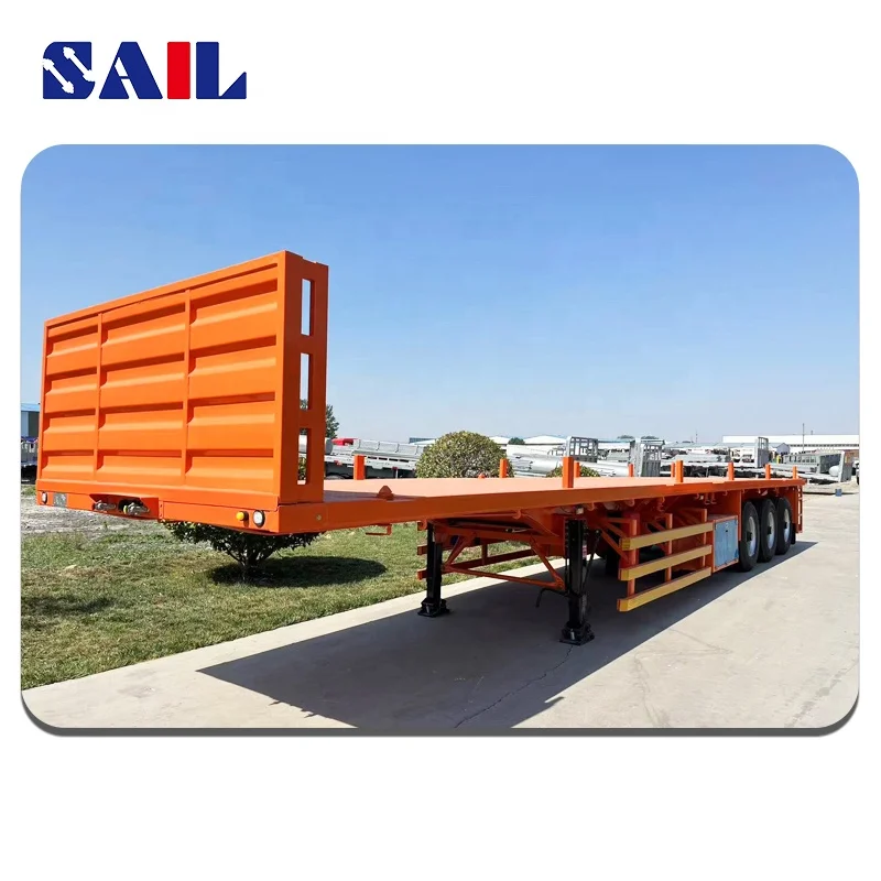 SAIL Customized High Quality Flat Bed tri Axle 40 Foot 40 Ton Flat Rack Container Flatbed Tractor Trailer Decking Truck