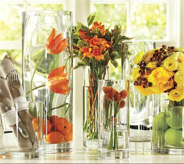 Sets of Glass Cylinder Vase, Multiple Heights, Hurricane Candle Holder Pillar Floating Decorative Table Tall Flower Set