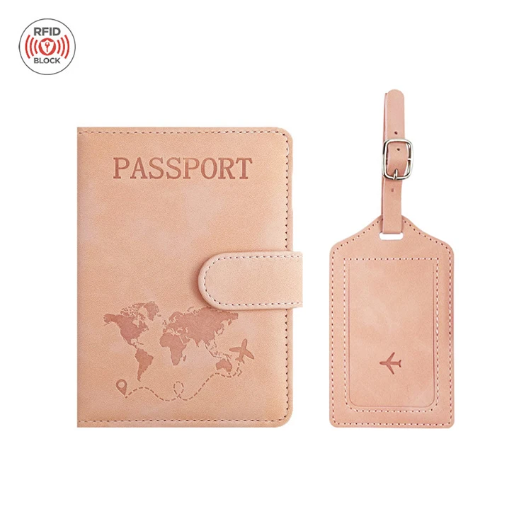 Rfid Blocking Leather Passport Wallet Luggage Tag Hang Luggage Name Tag Passport Cover Passport Holder And Luggage Tag Set