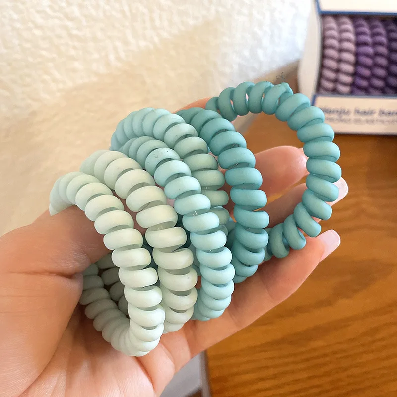 New 6 pcs each box stretchy silicone wrist hair coil bracelet ponytail hair accessories elastic telephone cord hair ties