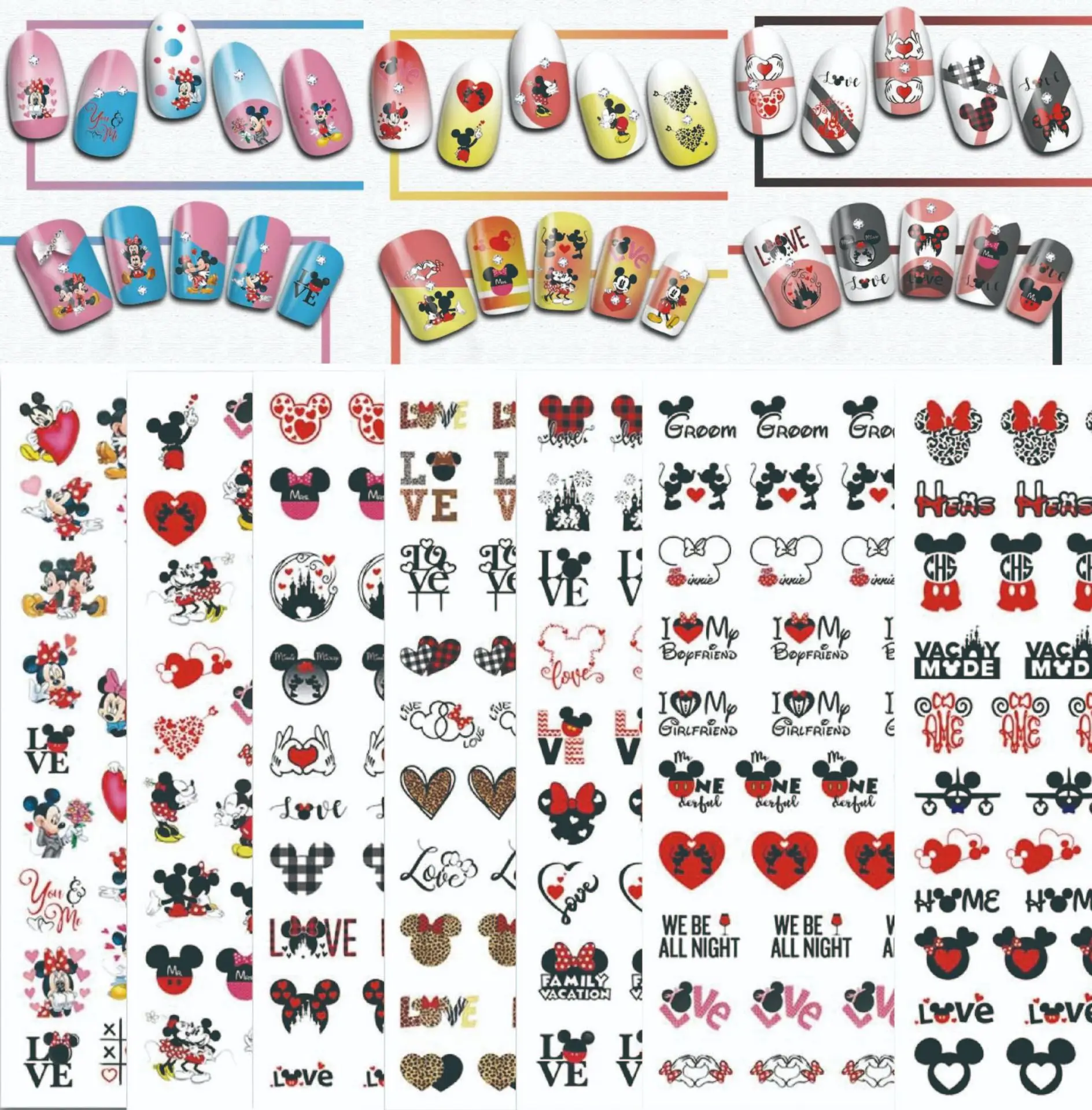 New 3D Cute Cartoon Mickey Nail Stickers Plastic DIY Manicure Charms Sliders Decals Valentine Nail Art Decoration Tips