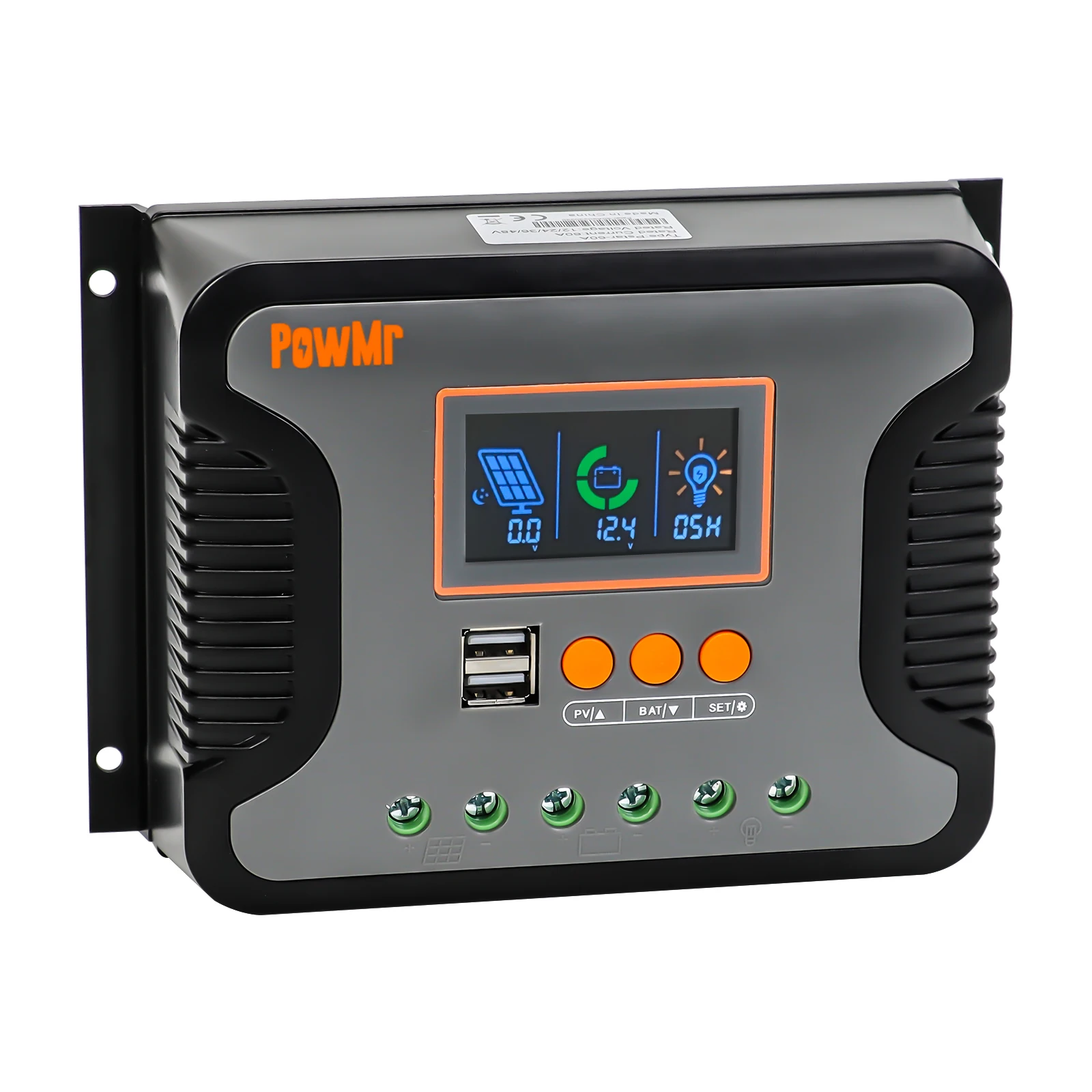 PowMr PWM солнечный контроллер 30 А 60 80 100 в Солнечный Контроллер заряда 12/24/48 автоматический зарядного устройства