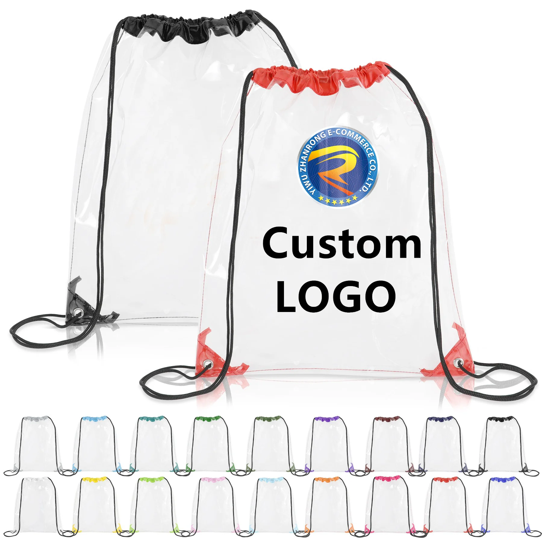 Hot Sale Waterproof Clear Pvc Drawstring Bag Wholesale Custom Logo Plastic Clear Drawstring Backpack For Advertising Gym