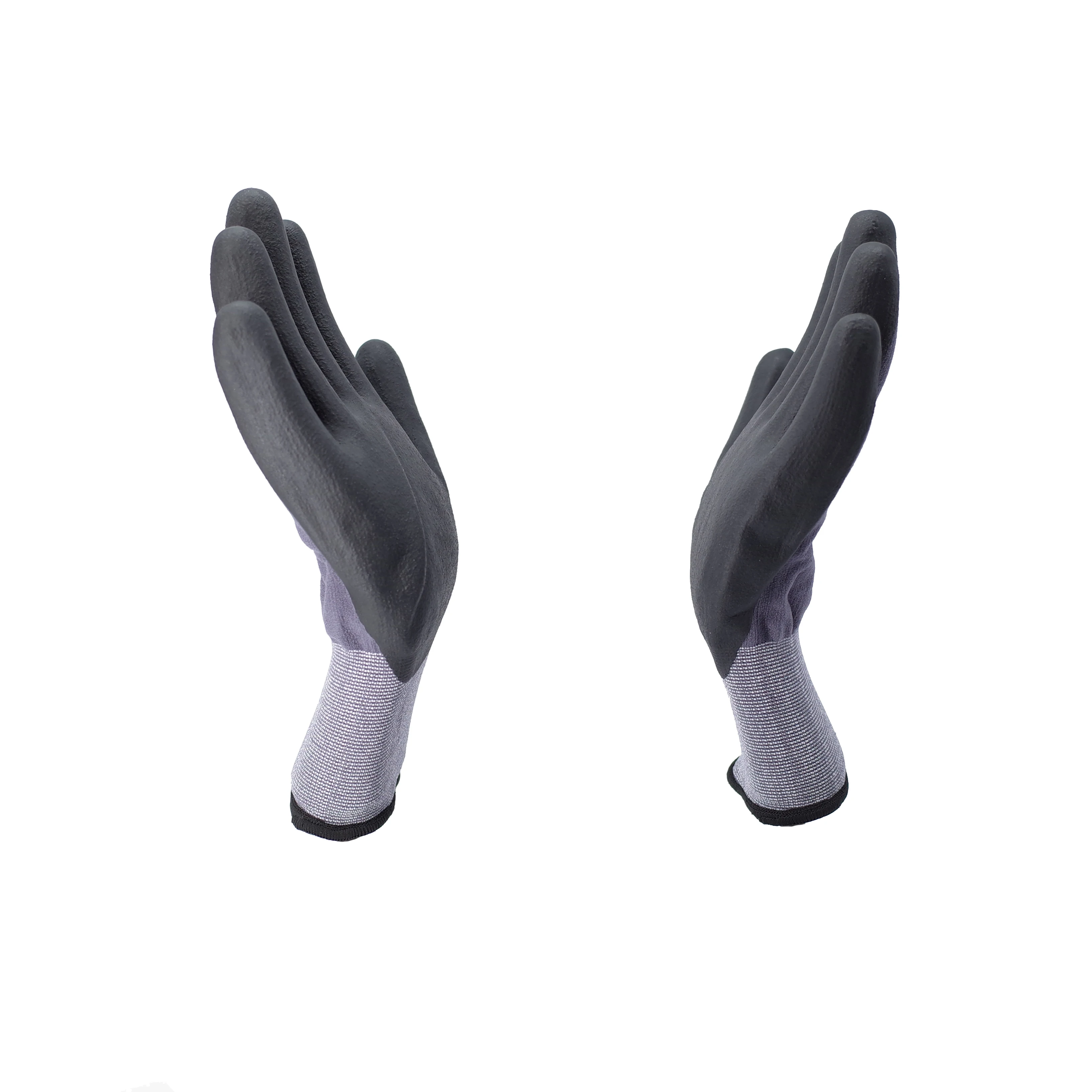 Hot Sale 15G Grey Nylon And Spandex Black Micro Finish Coated Dipped Nitrile Safety Foam Glove