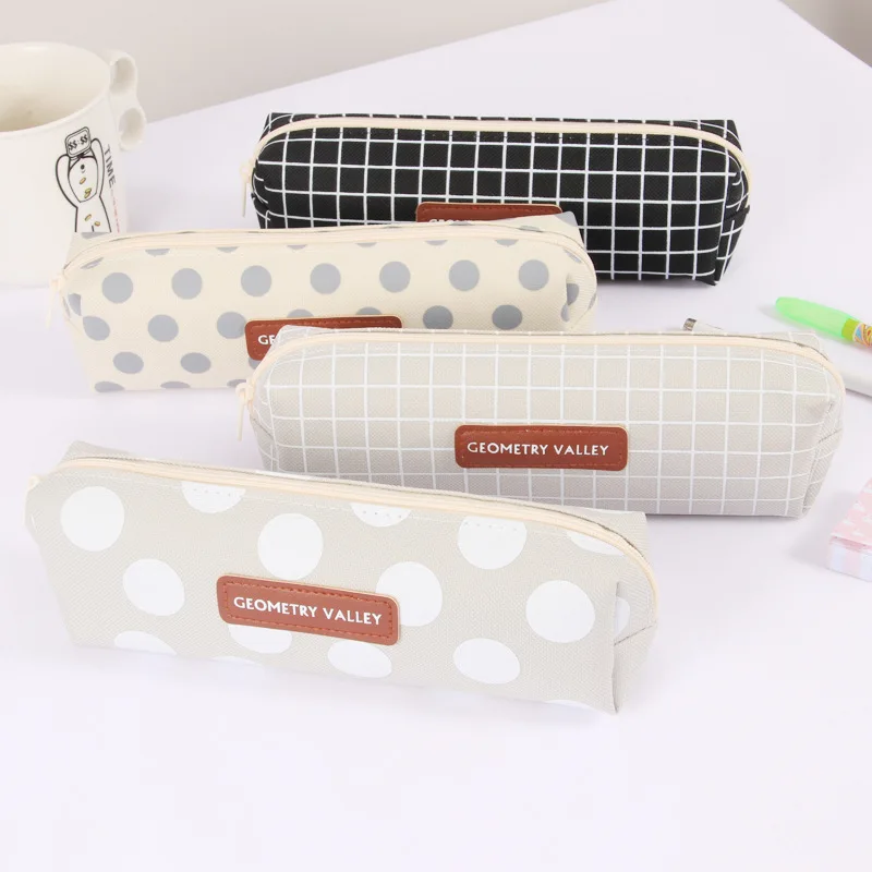 Simple Creative Octagonal Large Pencil Case Plaid Canvas Square Student Stationery Box Advertising Custom Pencil Case
