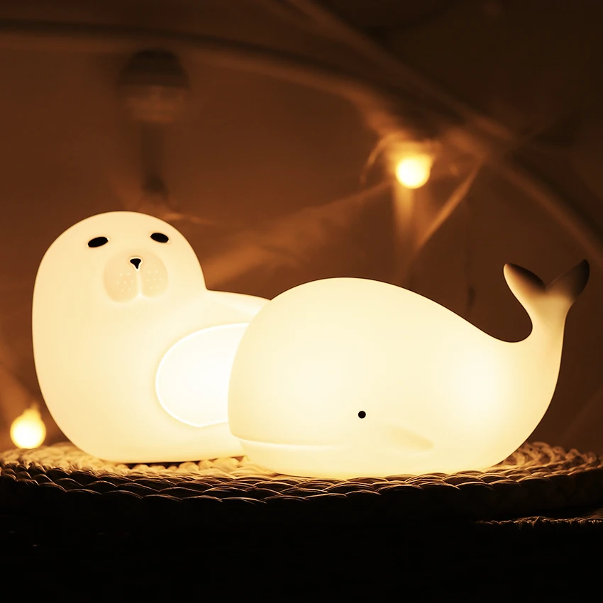 7 Color Soft Silicone Sleeping Lamp USB Rechargeable Smart Home Cartoon Sea Lion Night Light