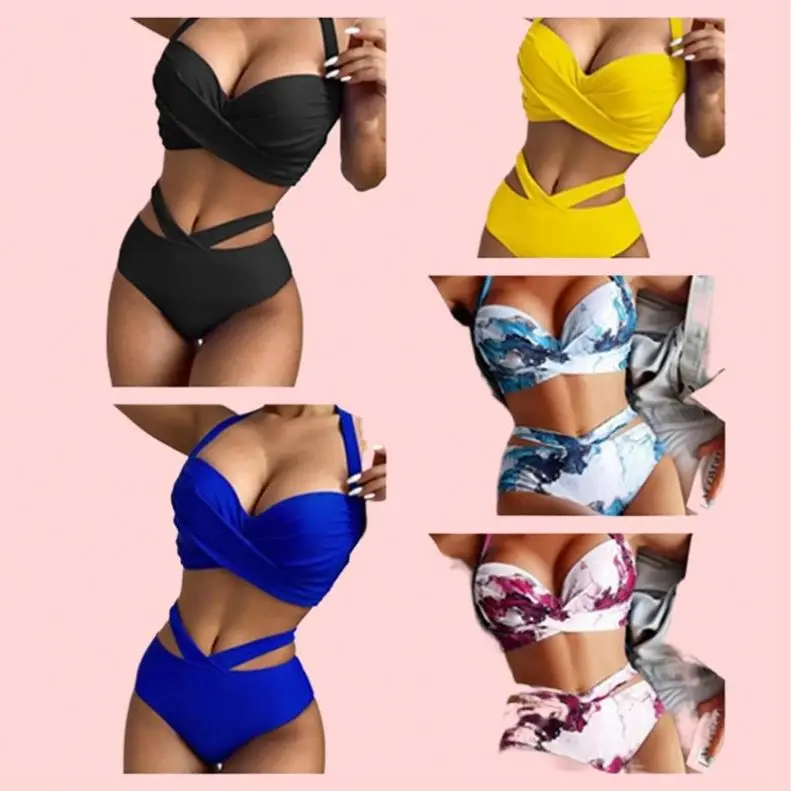 High Waist Thong Bikini Set For Women Daily Use Swimsuit Bodysuit with Pattern Made Swimwear Beach Bathing Suits