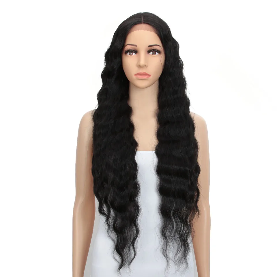 Sleek 28 Inch 8 Colors Deep Wave Lace Front Synthetic Wigs For Black Women Natural Long Wavy Cosplay Synthetic Hair Wigs