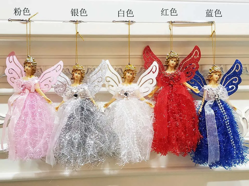 Christmas angels treetop decoration Hanging Angel Doll Ornaments Angel Princess for Christmas Tree Pendant With Silver Wings