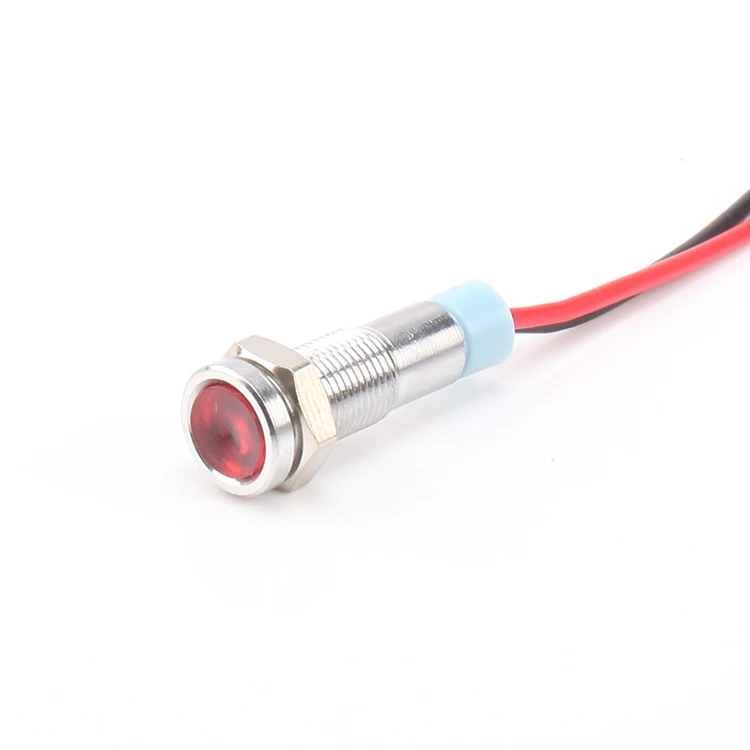 waterproof 6mm Stainless Steel red Signal Lamp METAL indicator light 12v wire solder