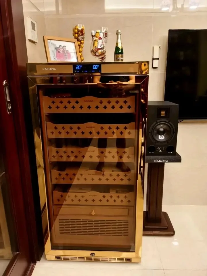 Ready To Ship Raching MON1800A Electronic Cigar Humidor With Spanish Cedar Wood Black Or Gold Color Cabinet
