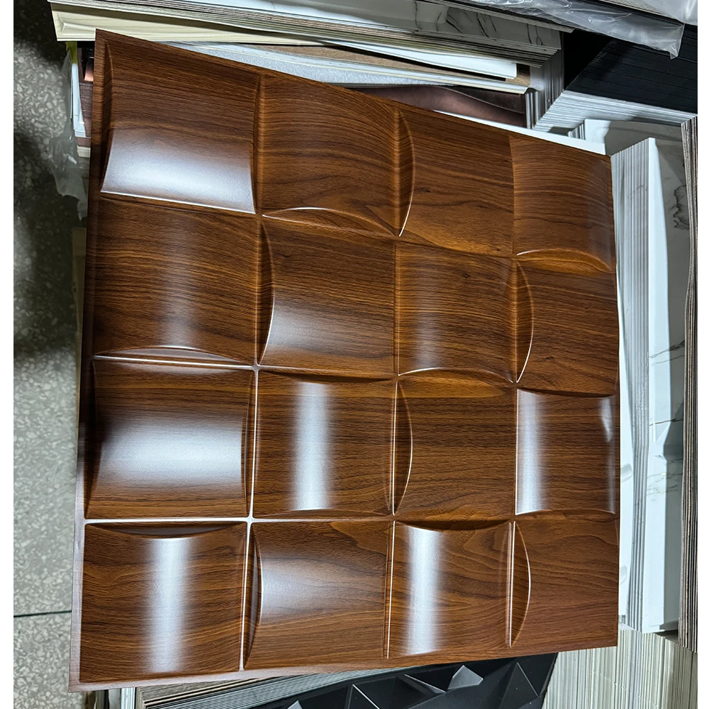 Pvc material 3d wall panesl for villa project bendable pvc wood grain design wall 3d panels claddings 50*50cm