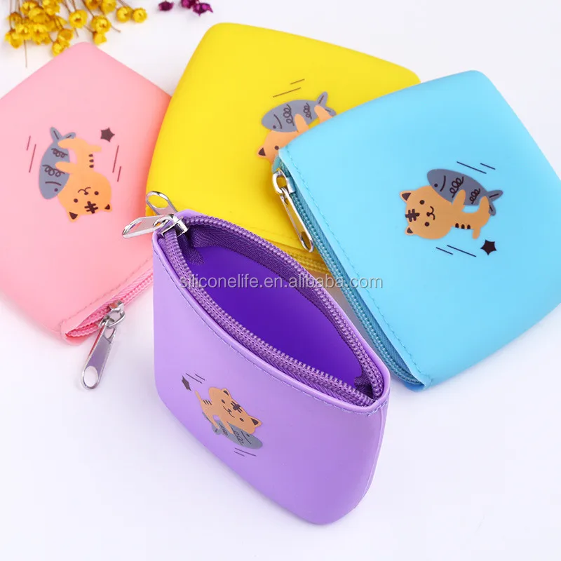New Small Cute Cat Coin Purse Bag With Zipper Kids Cartoon Silicone Kawaii Bag Coin Pouch Children Purse Holder Kids Coin Wallet