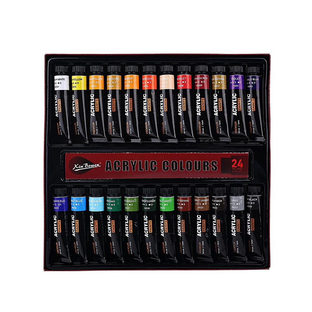 Xin Bowen 12ML 24 Colors High Quality Professional Acrylic Paint Set With Strong Coverage  For Art Stone Glass Canvas Painting