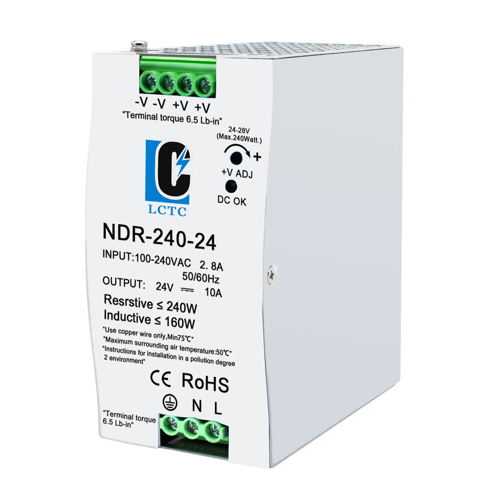 NDR 240W PFC slim DIN Rail Switching Power Supply 24V AC TO DC led driver 24vdc 12vdc