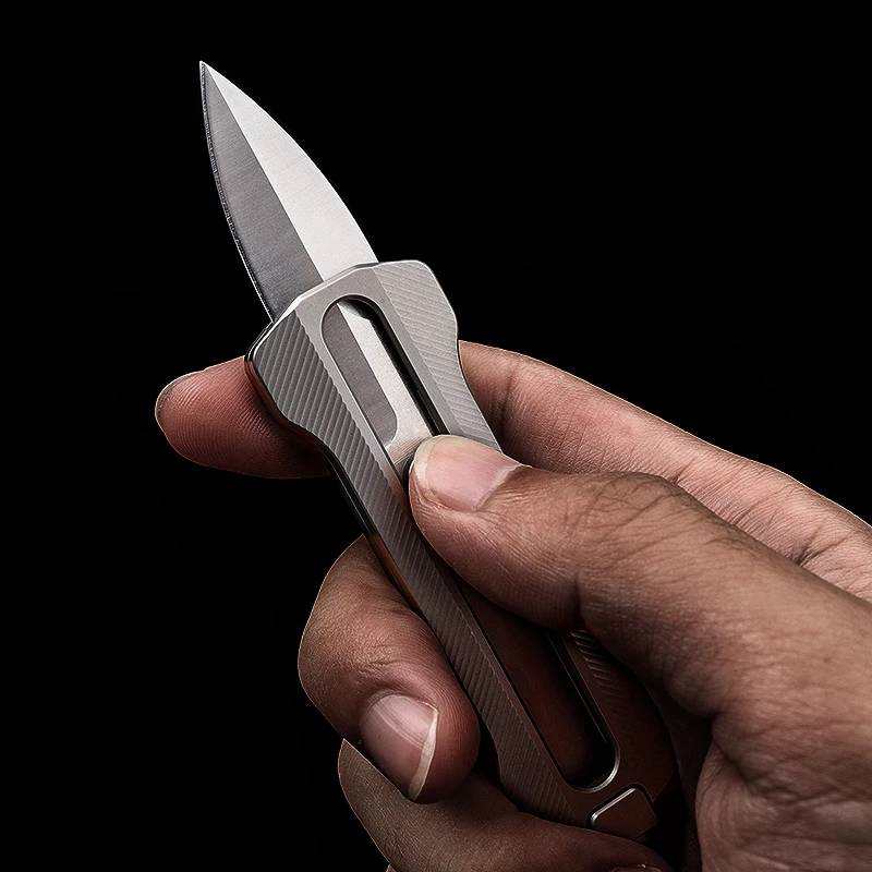 D2 Stainless Steel Sandblasted Multipurpose Folding Knife, Titanium Handle