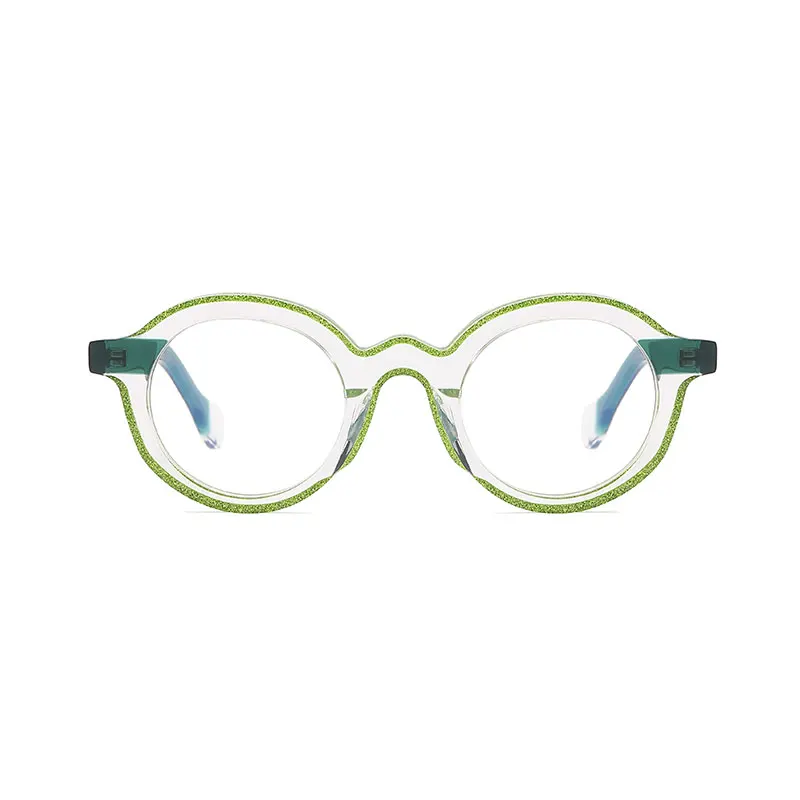 Bright Round Shape Vintage classic Optical Frames custom brand high quality Eyeglasses frame with Glitter powder decoration