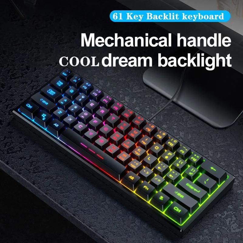 Проводной 61-ключ мембранная клавиатура Беспроводная игровая RGB Световой настольный компьютер портативный Механическая игровая клавиатура