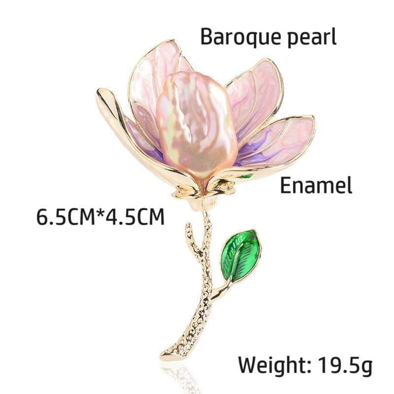 Luxury Elegant Pearl Brooches Pin Enamel Baroque Pearl Flower Brooch Flower Broaches Pin For Women