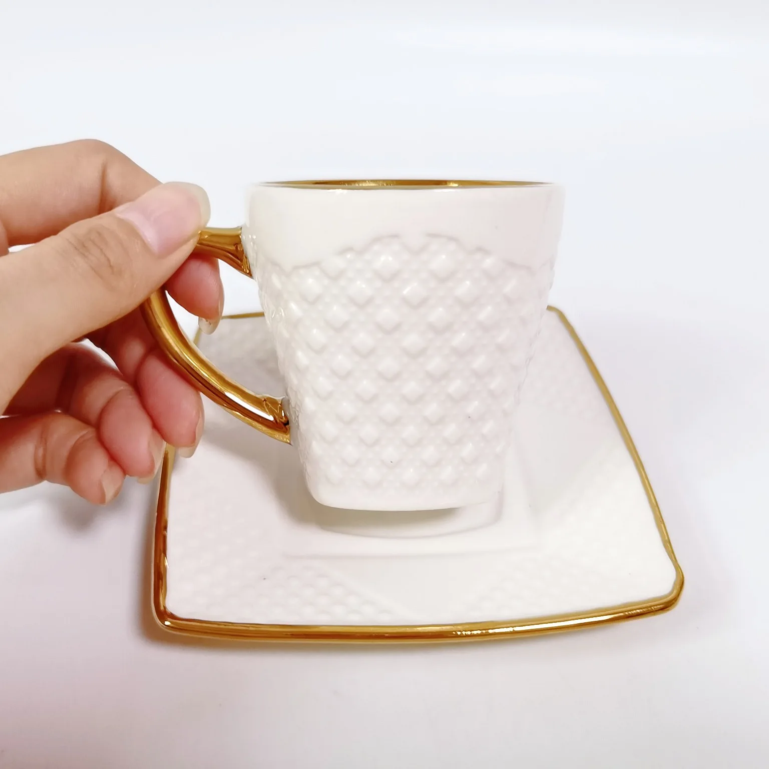 Middle East export espresso drinkware ceramic coffee cup and saucer set creative love plate small capacity teacup set wholesale