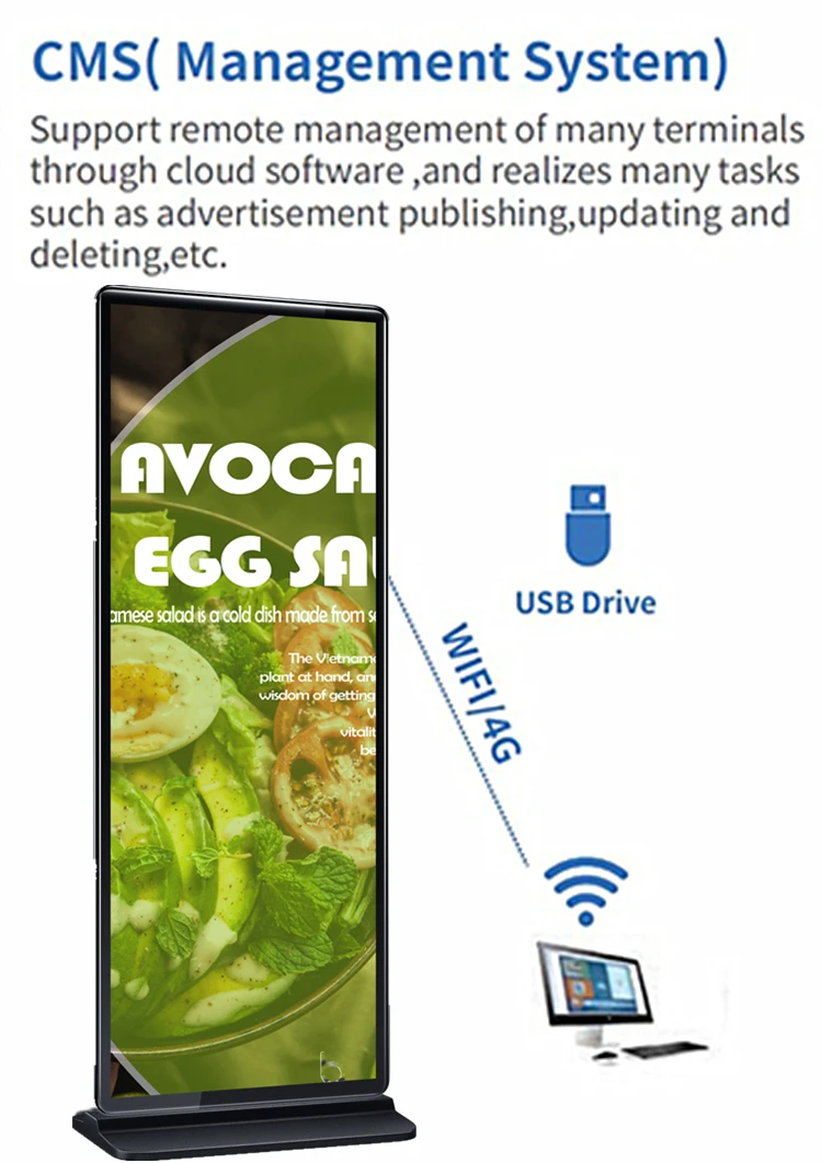 75 inch full screen touch screen kiosk 4k indoor Floor standing vertical advertising poster display screen lcd digital signage