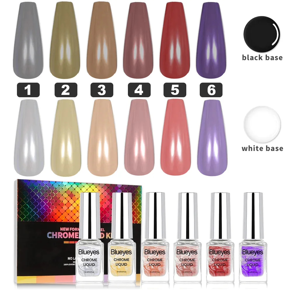 Blueyes 5ml Chrome Metallic Series Metallic Mirror Effect Magic Chrome Liquid Nails Mirror Metallic Liquid Chrome Nail Polish