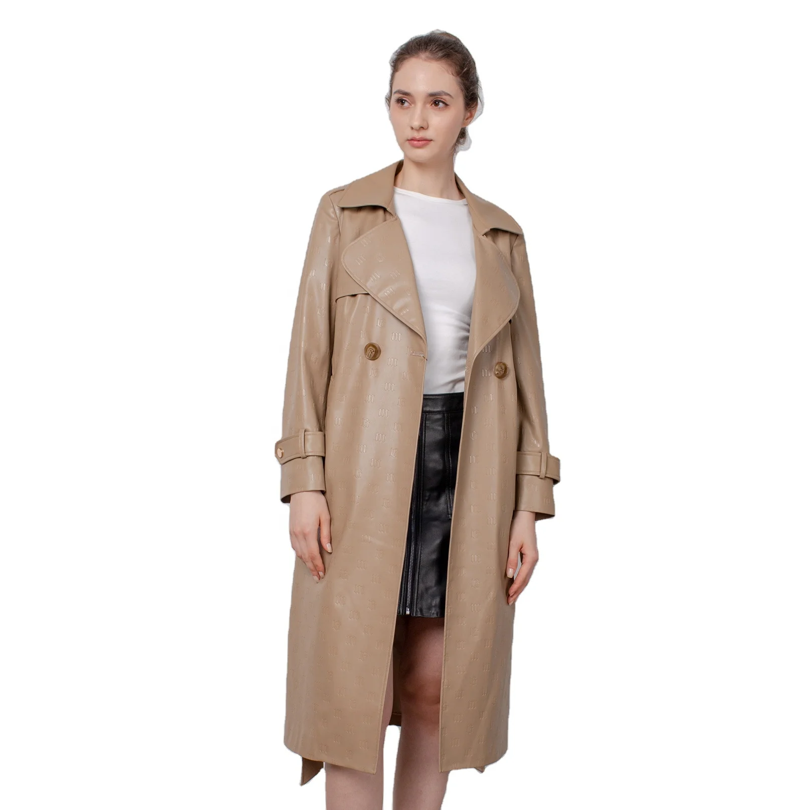 Long Mongolia Fur Windbreaker Trench Custom Size Women Long Cheap West Wholesale Ladys Leather Coats