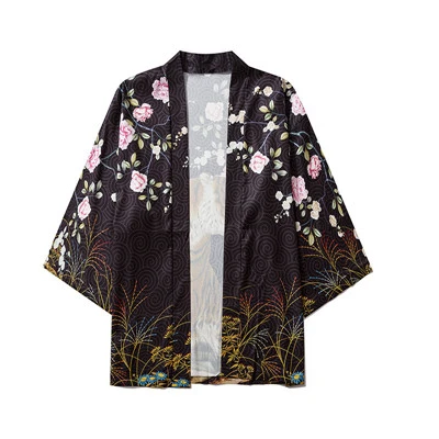 2021 Cardigan Kimono Haori Open Front Loose Casual Lightweight Satin Kimono Robe Tops