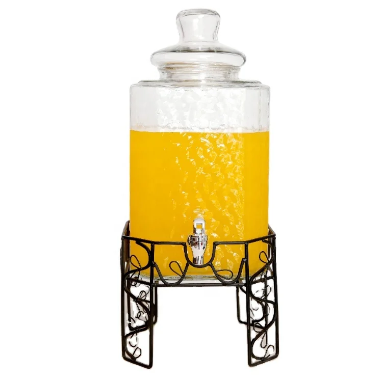 Wide Mouth 10 Liter Glass Bottle Jar With Tap Beverage Dispenser Strong Metal Stand