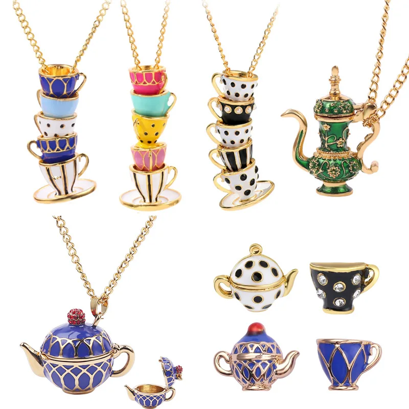 Модное эмалированное глазурованное ювелирное изделие с множеством чашек чая темпераментное ожерелье для женщин и девушек